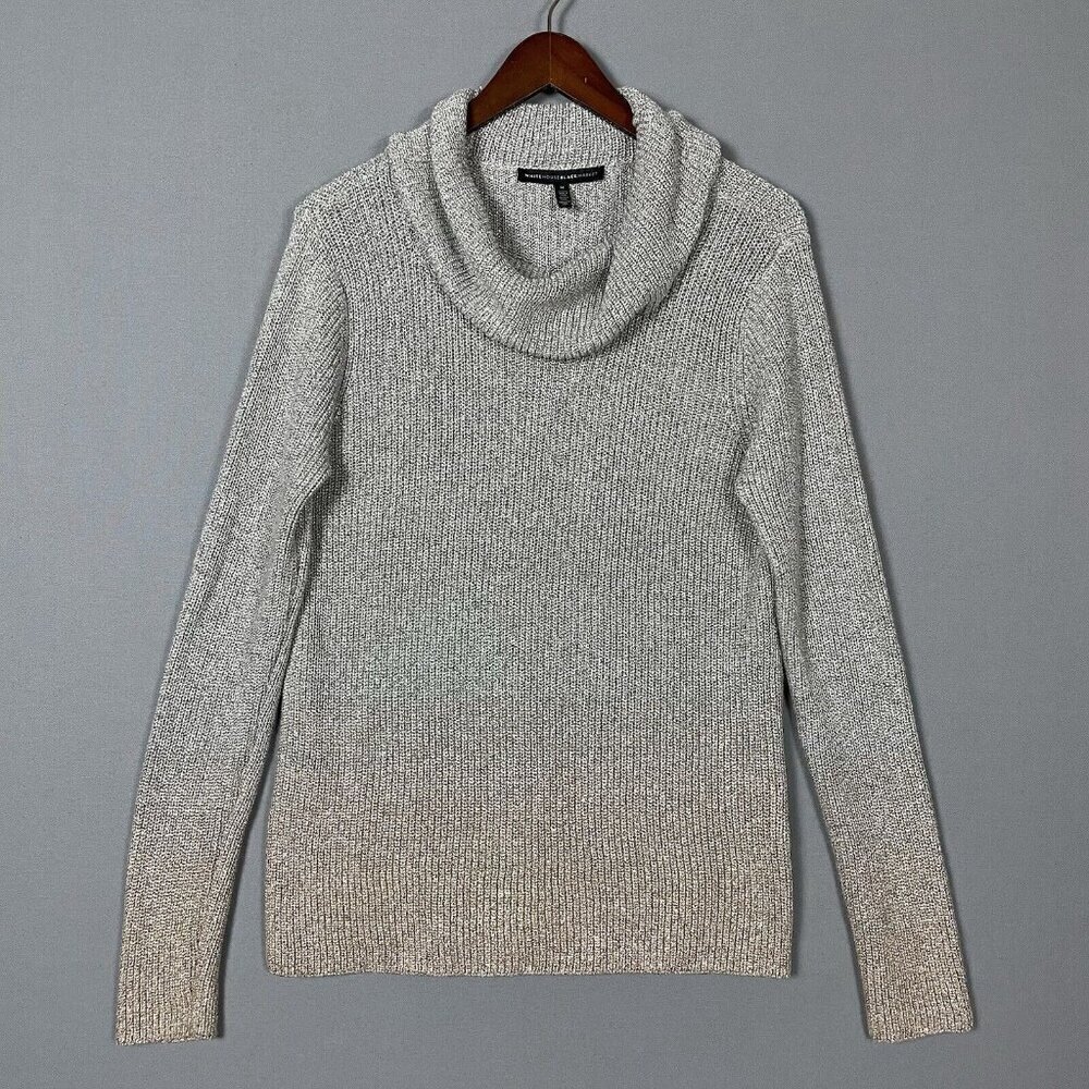 White House Black Market Silver Metallic Ombre Sweater Medium Cowl Neck Pullover - Picture 4 of 16